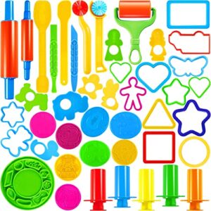 joyin 44 pieces play dough accessories set for kids, playdough tools with various plastic molds, rolling pins, cutters