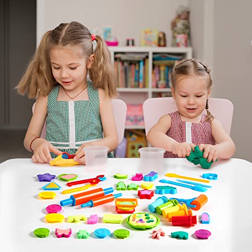 Joyin 44 Pieces Play Dough Accessories Set for Kids, Playdough Tools with Various Plastic Molds, Rolling Pins, Cutters