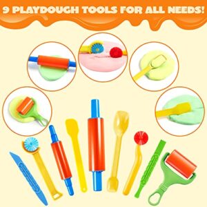 Joyin 44 Pieces Play Dough Accessories Set for Kids, Playdough Tools with Various Plastic Molds, Rolling Pins, Cutters