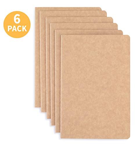 TWONE Journal, Travel Notebook Journal with Brown Soft Cover A5 Notebooks for Travelers, Work, School, Writing Note, Taking Kraft (5.5 x 8.3 Inches, 60 Lined Pages, 30 Sheets, 6-Pack)