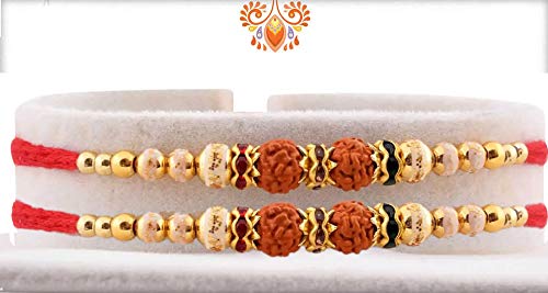 Rakhi for Brother Rakhi Set of 2 Rudraksha Rakhee Thread Bracelet for Bhai Bhaiya- Indian Rakhi Raksha Bandhan Festival