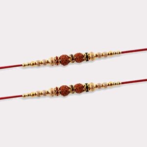 Rakhi for Brother Rakhi Set of 2 Rudraksha Rakhee Thread Bracelet for Bhai Bhaiya- Indian Rakhi Raksha Bandhan Festival