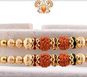 Rakhi for Brother Rakhi Set of 2 Rudraksha Rakhee Thread Bracelet for Bhai Bhaiya- Indian Rakhi Raksha Bandhan Festival