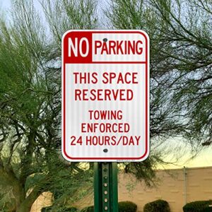 No Parking Space Reserved Sign, 12x18 Inches, 3M EGP Reflective .063 Aluminum, Fade Resistant, Made in USA by Sigo Signs