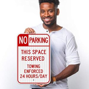 No Parking Space Reserved Sign, 12x18 Inches, 3M EGP Reflective .063 Aluminum, Fade Resistant, Made in USA by Sigo Signs