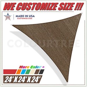 colourtree 24' x 24' x 24' brown triangle sun shade sail canopy awning shelter fabric cloth screen - uv block uv resistant heavy duty commercial grade - outdoor patio carport - (we make custom size)