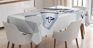 ambesonne vintage airplane tablecloth, p-51 dallas doll detailed illustration american air force classic plane, dining room kitchen rectangular table cover, 52" x 70", grey white