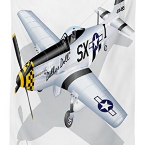 Ambesonne Vintage Airplane Tablecloth, P-51 Dallas Doll Detailed Illustration American Air Force Classic Plane, Dining Room Kitchen Rectangular Table Cover, 52" X 70", Grey White