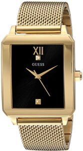 guess retangular gold-tone + stainless steel mesh bracelet watch wtih black genuine diamond dial. color: gold-tone (model: u1074g3)