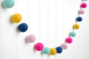 baby girl nursery garland - light pink, hot pink, aqua, mustard, navy - 1" (2.5 cm) felt balls