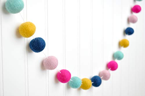 Baby Girl Nursery Garland - Light Pink, Hot Pink, Aqua, Mustard, Navy - 1" (2.5 cm) felt balls