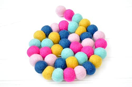 Baby Girl Nursery Garland - Light Pink, Hot Pink, Aqua, Mustard, Navy - 1" (2.5 cm) felt balls