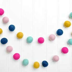 Baby Girl Nursery Garland - Light Pink, Hot Pink, Aqua, Mustard, Navy - 1" (2.5 cm) felt balls