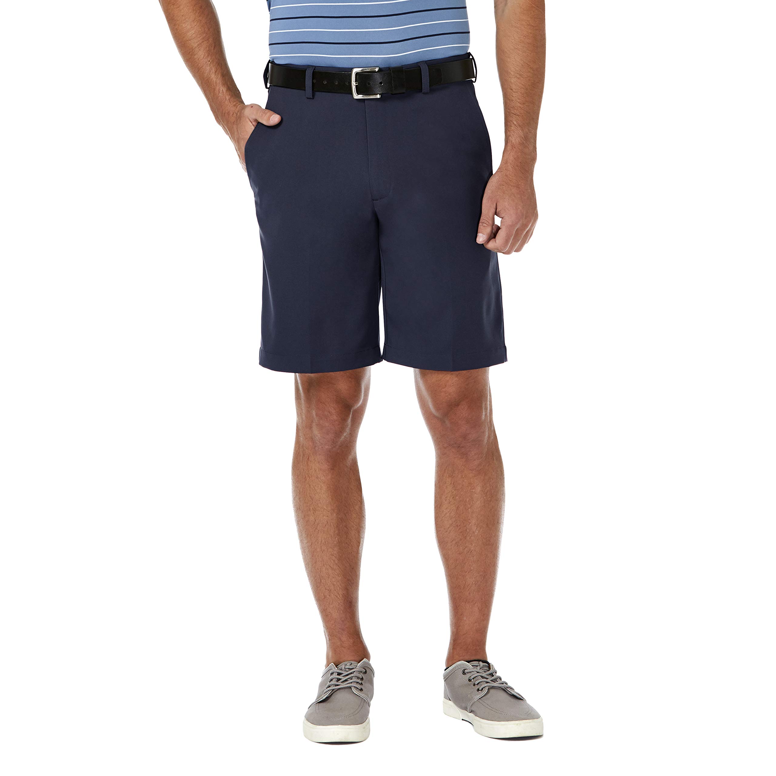 Haggar Men's Cool 18 Pro Straight Fit 4-Way Stretch Flat Front Expandable Waist Short with Big & Tall Sizes, Navy Classic, 56