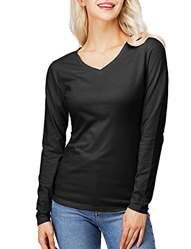 H2H Casual T-Shirts for Women - V Neck Long Sleeve Black US M/Asia M (CWTTL0250)