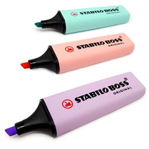 stabilo boss original pastel highlighter pens markers - set of 3 - lilac, pink and turquoise