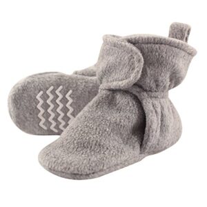 hudson baby unisex child cozy fleece booties slipper sock, heather gray, 12-18 months toddler us