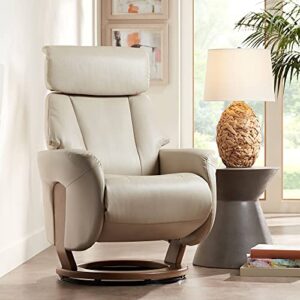 benchmaster augusta taupe faux leather swivel recliner chair modern armchair comfortable manual reclining footrest adjustable upholstered for bedroom living room reading home relax office