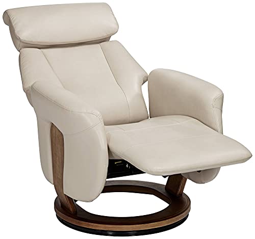 Benchmaster Augusta Taupe Faux Leather Swivel Recliner Chair Modern Armchair Comfortable Manual Reclining Footrest Adjustable Upholstered for Bedroom Living Room Reading Home Relax Office