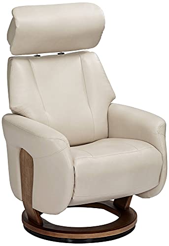 Benchmaster Augusta Taupe Faux Leather Swivel Recliner Chair Modern Armchair Comfortable Manual Reclining Footrest Adjustable Upholstered for Bedroom Living Room Reading Home Relax Office