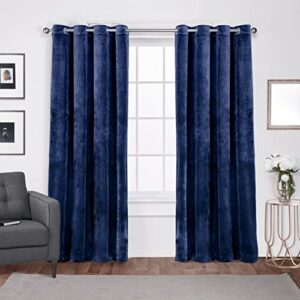 exclusive home curtains velvet heavyweight grommet top curtain panel pair, 54x96, navy, 2 count