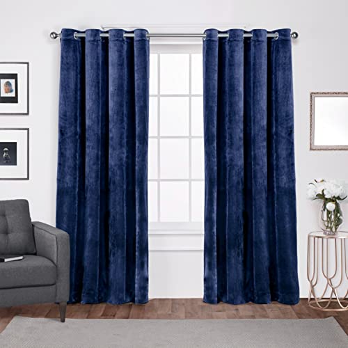 Exclusive Home Curtains Velvet Heavyweight Grommet Top Curtain Panel Pair, 54x96, Navy, 2 Count