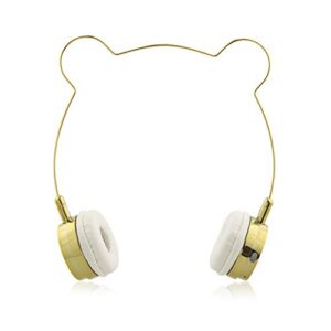 lux accessories gold bear headphones wire frame horns headset w microphone