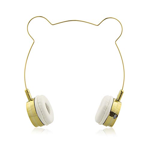 LUX ACCESSORIES Gold Bear Headphones Wire Frame Horns Headset w Microphone