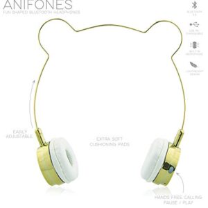 LUX ACCESSORIES Gold Bear Headphones Wire Frame Horns Headset w Microphone