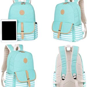 Bluboon Canvas Bookbags School Backpack Laptop Schoolbag for Teens Girls High School (Water Bule 3 in 1)