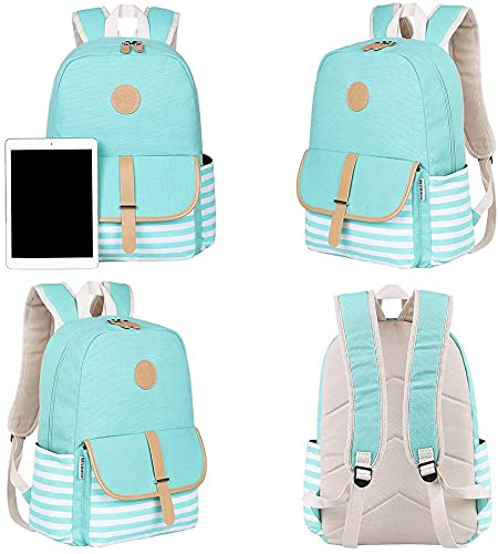 Bluboon Canvas Bookbags School Backpack Laptop Schoolbag for Teens Girls High School (Water Bule 3 in 1)