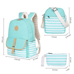 Bluboon Canvas Bookbags School Backpack Laptop Schoolbag for Teens Girls High School (Water Bule 3 in 1)