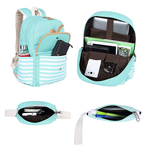 Bluboon Canvas Bookbags School Backpack Laptop Schoolbag for Teens Girls High School (Water Bule 3 in 1)