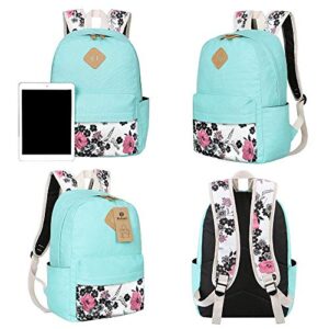 Bluboon Teens Backpack Set Canvas Girls School Backpack Lunch Box Pencil Bags Student Bookbags 3 in 1 (Water Blue-14)