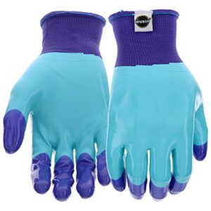 miracle-gro mg30855 knit gardening gloves - purple/blue, medium/large, work gloves with nitrile dipped protection, rib knit cuff