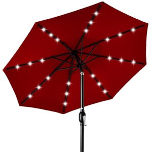 best choice products 10ft solar powered aluminum polyester led lighted patio umbrella w/tilt adjustment and uv-resistant fabric - red