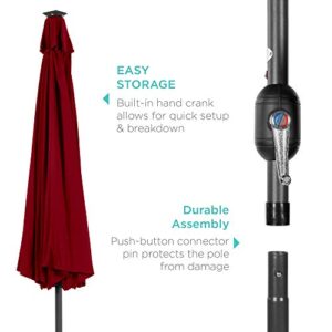 Best Choice Products 10ft Solar Powered Aluminum Polyester LED Lighted Patio Umbrella w/Tilt Adjustment and UV-Resistant Fabric - Red