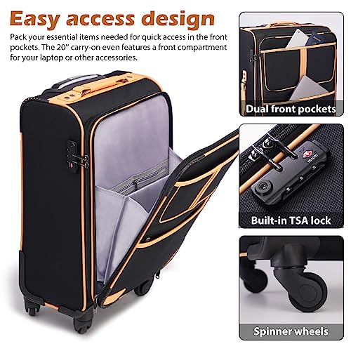 Coolife Luggage 4 Piece Set Suitcase Expandable TSA lock spinner softshell