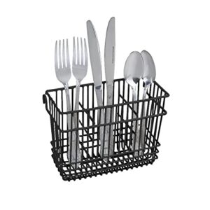 kitchen details cutlery basket | hanging | attach to standard dish drying rack | utensil caddy | vinyl coated | 3 compartment | black