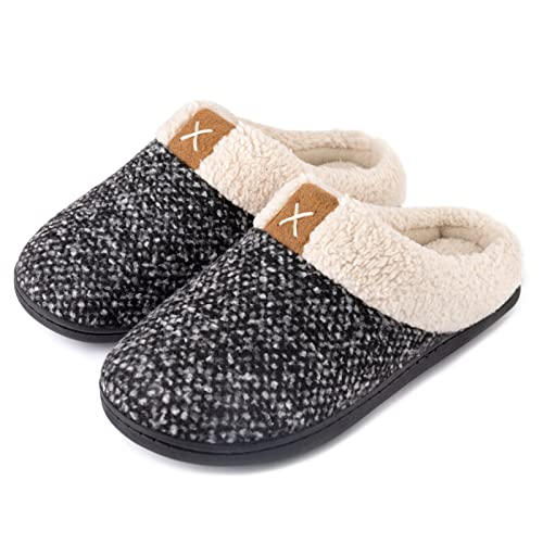 ULTRAIDEAS Women's Indoor Bedroom Slipper with Memory Foam, Gift for Women, Wool-Like House Shoe with Anti-Skid Rubber Sole for Ladies (7-8, Sleet)