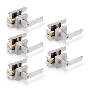 gobrico 5 pack satin nickel square door levers with privacy lock,for bedroom and bathrom,zinc alloy made heavy duty