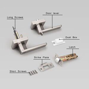 Gobrico 5 Pack Satin Nickel Square Door Levers with Privacy Lock,for Bedroom and Bathrom,Zinc Alloy Made Heavy Duty
