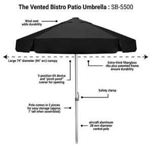 Strombergbrand The Vented Bistro, Large Outdoor Patio Umbrella with Tilt Adjustments, Café Style Market Umbrella, Patented Construction, Commercial Quality Heavy Duty Table Top Umbrella, Black