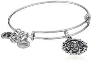 alex and ani path of symbols expandable bangle for women, lotus peace petals charm, rafaelian silver finish, 2 to 3.5 in