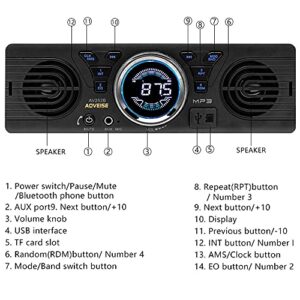 Boomboost AV252 12V 1 DIN SD Card FM Car Radio Stereo MP3 Radio Built-in Speakers with Bluetooth Host Speakers BT Hands Free Calling USB Charging