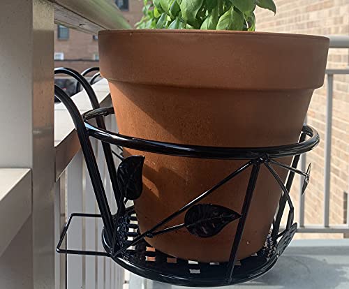Tosnail 3 Pack 8" Railing Planter Holder Hanging Flower Stand Balcony Deck Fence Flower Plant Pots Holder for Indoor Outdoor Use - Black