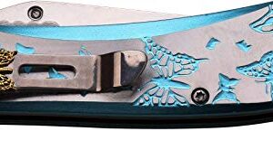 Femme Fatale – Spring Assisted Open Folding Pocket Knife – Black/Satin Finish Stainless Steel Blade, Blue/Silver Aluminum Handle w/ Butterflies, Pocket Clip, EDC, Self Defense – FF-A010LB