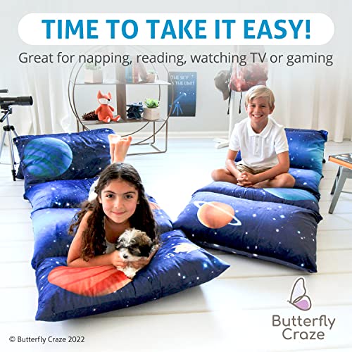 Butterfly Craze Floor Pillow Case, Mattress Bed Lounger Cover, Galaxy Blue, Queen, Cozy Seating Solution for Kids & Adults, Recliner Cushion, for Reading, TV Time, Sleepovers, & Toddler Nap Mat