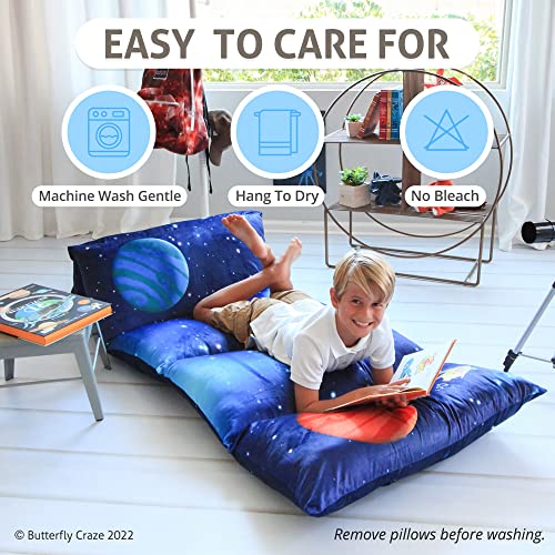 Butterfly Craze Floor Pillow Case, Mattress Bed Lounger Cover, Galaxy Blue, Queen, Cozy Seating Solution for Kids & Adults, Recliner Cushion, for Reading, TV Time, Sleepovers, & Toddler Nap Mat