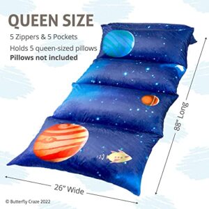 Butterfly Craze Floor Pillow Case, Mattress Bed Lounger Cover, Galaxy Blue, Queen, Cozy Seating Solution for Kids & Adults, Recliner Cushion, for Reading, TV Time, Sleepovers, & Toddler Nap Mat